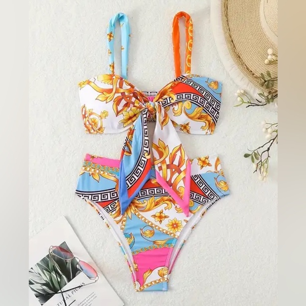 Scarf Print Swimsuit/Bikini/Bathing Suit/Crop Top/Bralette Size Medium